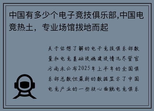 中国有多少个电子竞技俱乐部,中国电竞热土，专业场馆拔地而起