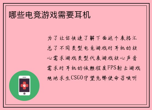 哪些电竞游戏需要耳机
